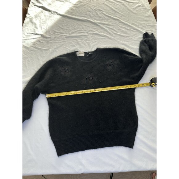 Vintage B.J. Kristen Angora Rabbit Sweater Embellished Beaded Black Size Medium - Picture 4 of 7